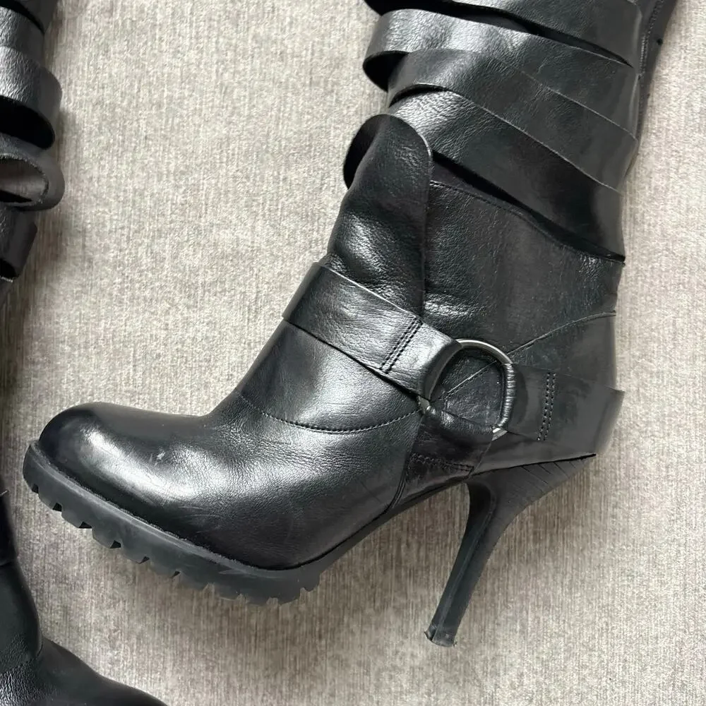 Gorgeous Rare Miss Sixty Leather Heel Black Boots - Picture 2 of 7
